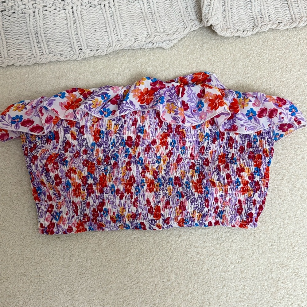 Pink lily strapless floral crop top